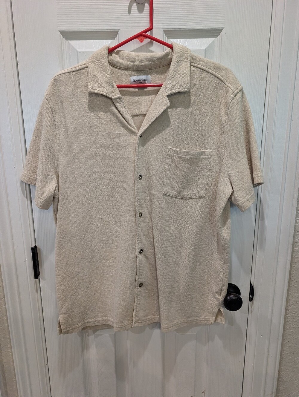 Goodfellow & Co Cream Short Sleeve Button-Front Camp Shirt
